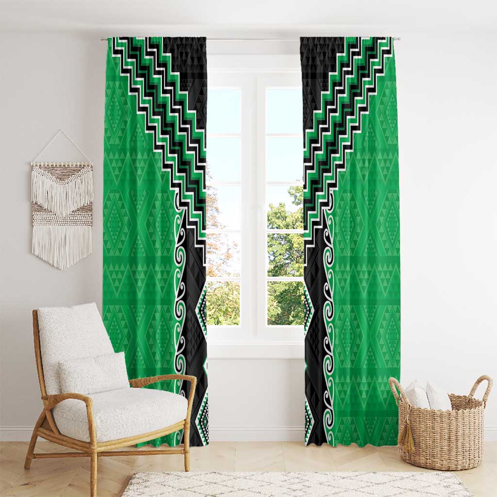 Green Niho Taniwha Mix Poutama Window Curtain Unique Taniko Aotearoa