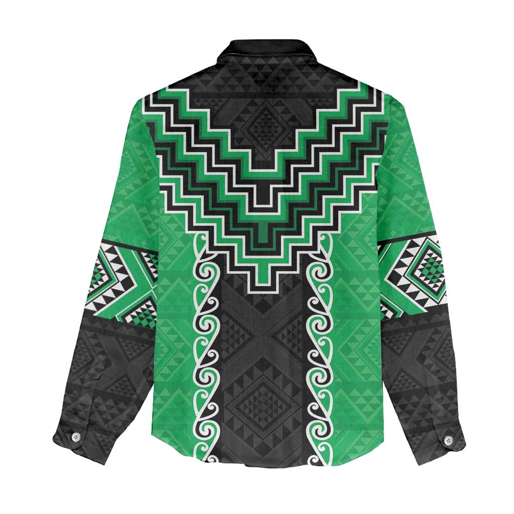 Green Niho Taniwha Mix Poutama Women Casual Shirt Unique Taniko Aotearoa