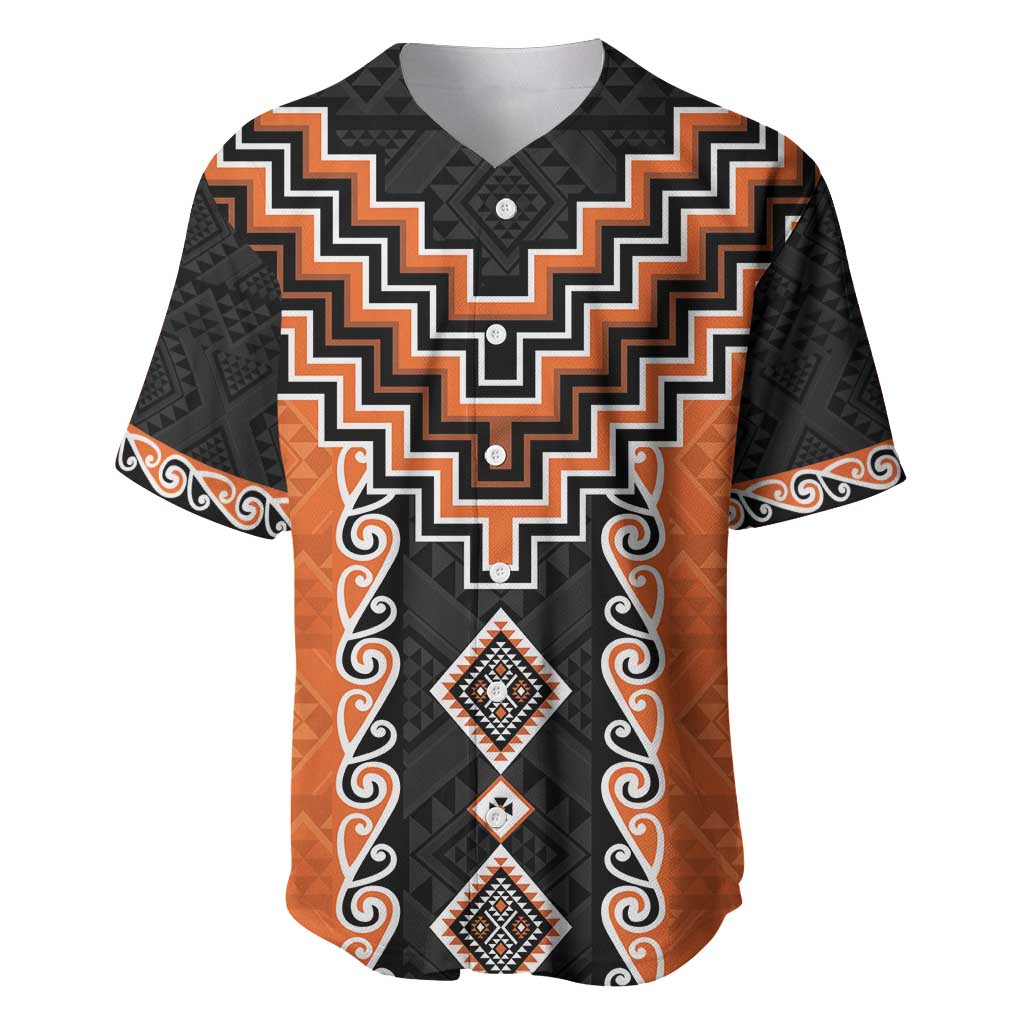 Orange Niho Taniwha Mix Poutama Baseball Jersey Unique Taniko Aotearoa