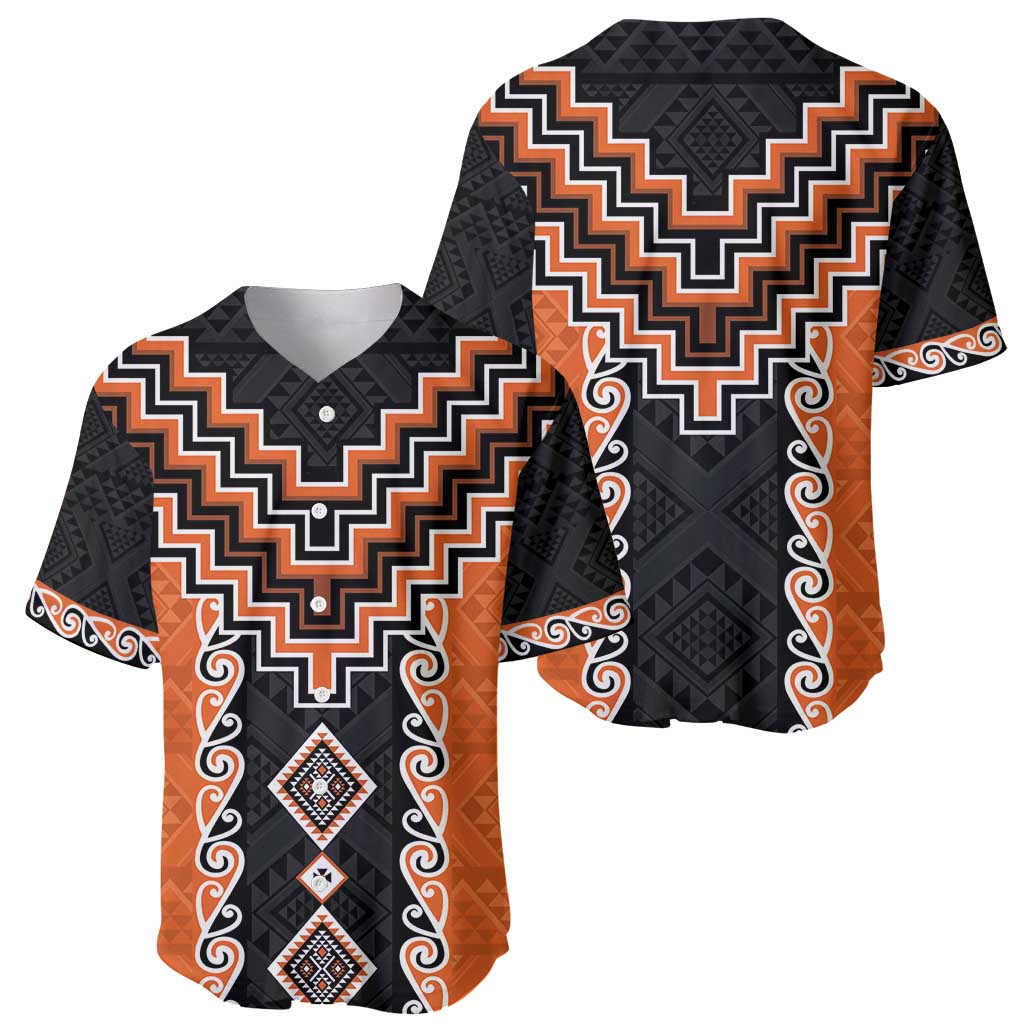 Orange Niho Taniwha Mix Poutama Baseball Jersey Unique Taniko Aotearoa