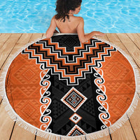 Orange Niho Taniwha Mix Poutama Beach Blanket Unique Taniko Aotearoa