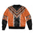 Orange Niho Taniwha Mix Poutama Bomber Jacket Unique Taniko Aotearoa