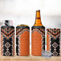 Orange Niho Taniwha Mix Poutama 4 in 1 Can Cooler Tumbler Unique Taniko Aotearoa