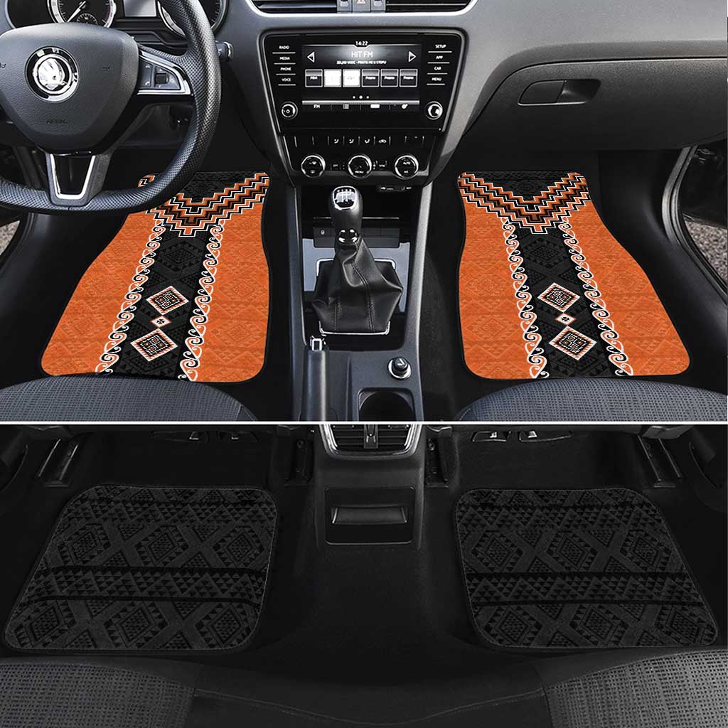 Orange Niho Taniwha Mix Poutama Car Mats Unique Taniko Aotearoa