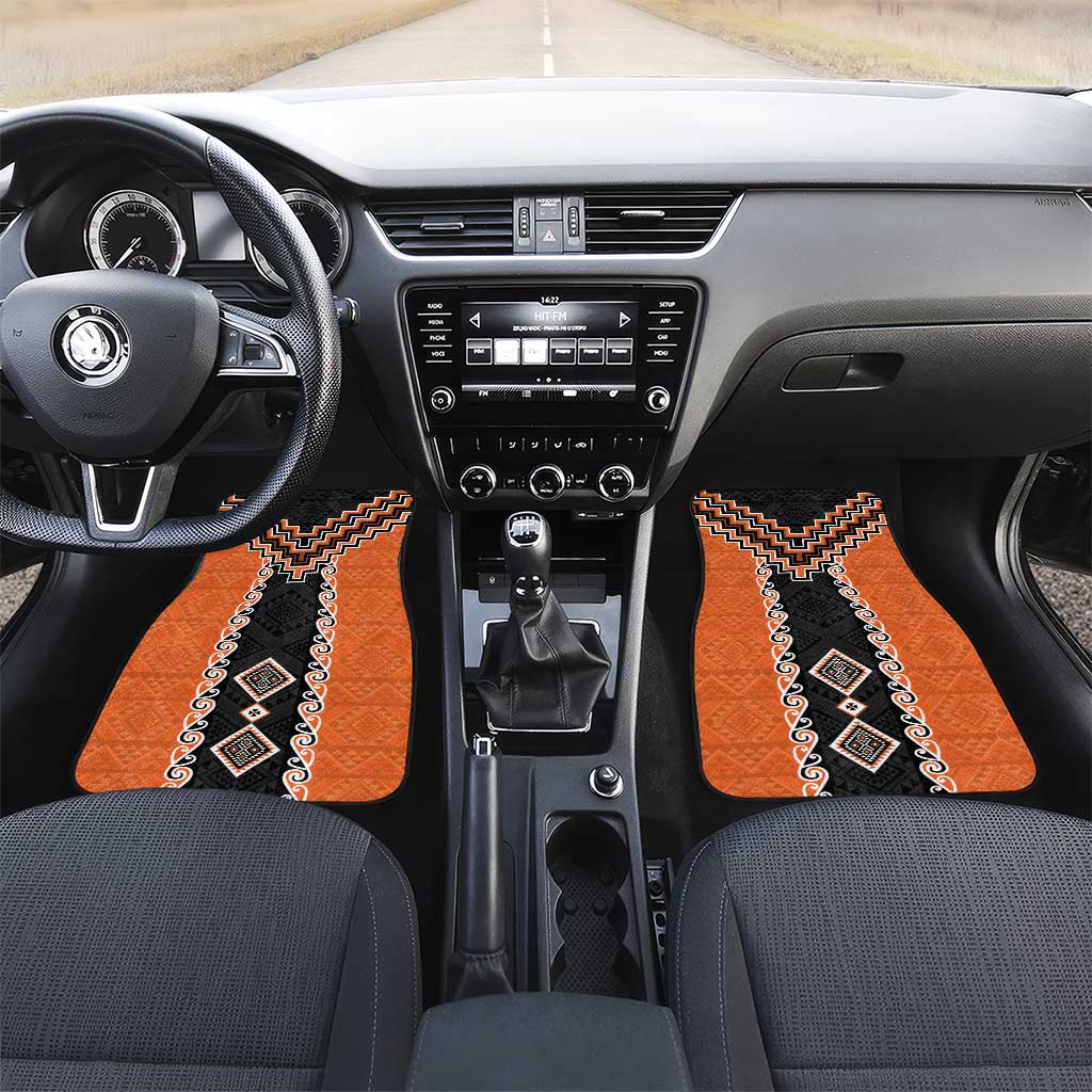 Orange Niho Taniwha Mix Poutama Car Mats Unique Taniko Aotearoa
