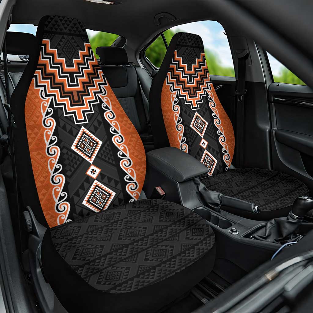 Orange Niho Taniwha Mix Poutama Car Seat Cover Unique Taniko Aotearoa