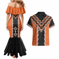 Orange Niho Taniwha Mix Poutama Couples Matching Mermaid Dress and Hawaiian Shirt Unique Taniko Aotearoa