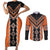 Orange Niho Taniwha Mix Poutama Couples Matching Short Sleeve Bodycon Dress and Long Sleeve Button Shirt Unique Taniko Aotearoa