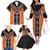 Orange Niho Taniwha Mix Poutama Family Matching Off The Shoulder Long Sleeve Dress and Hawaiian Shirt Unique Taniko Aotearoa