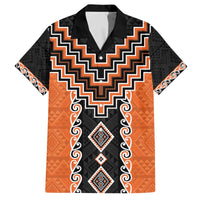 Orange Niho Taniwha Mix Poutama Family Matching Off The Shoulder Long Sleeve Dress and Hawaiian Shirt Unique Taniko Aotearoa