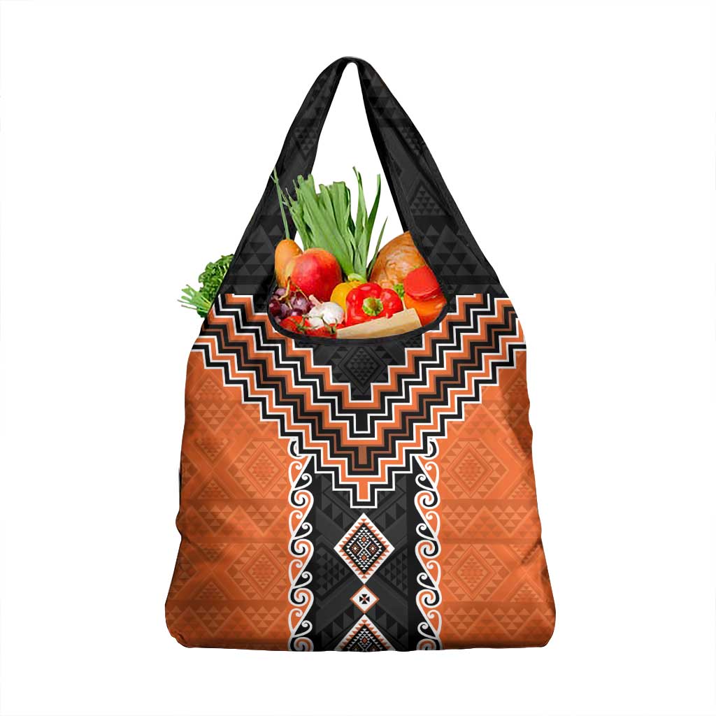 Orange Niho Taniwha Mix Poutama Grocery Bag Unique Taniko Aotearoa