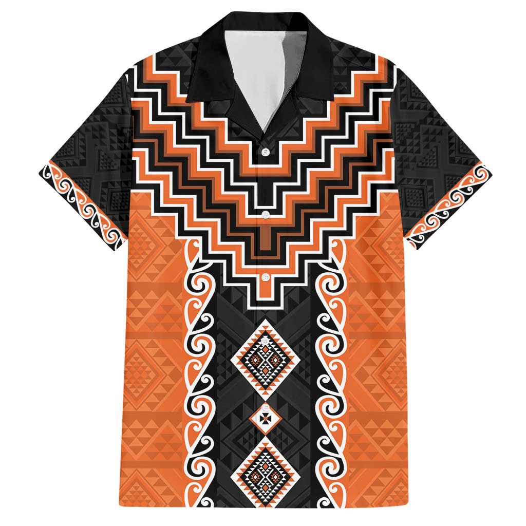 Orange Niho Taniwha Mix Poutama Hawaiian Shirt Unique Taniko Aotearoa