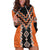 Orange Niho Taniwha Mix Poutama Hoodie Dress Unique Taniko Aotearoa