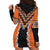 Orange Niho Taniwha Mix Poutama Hoodie Dress Unique Taniko Aotearoa