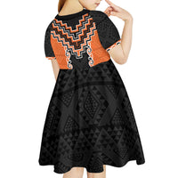 Orange Niho Taniwha Mix Poutama Kid Short Sleeve Dress Unique Taniko Aotearoa