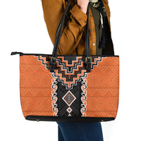 Orange Niho Taniwha Mix Poutama Leather Tote Bag Unique Taniko Aotearoa