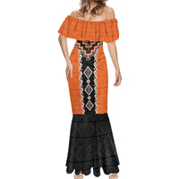 Orange Niho Taniwha Mix Poutama Mermaid Dress Unique Taniko Aotearoa LT01 - Polynesian Pride