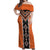 Orange Niho Taniwha Mix Poutama Off Shoulder Maxi Dress Unique Taniko Aotearoa