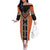 Orange Niho Taniwha Mix Poutama Off The Shoulder Long Sleeve Dress Unique Taniko Aotearoa