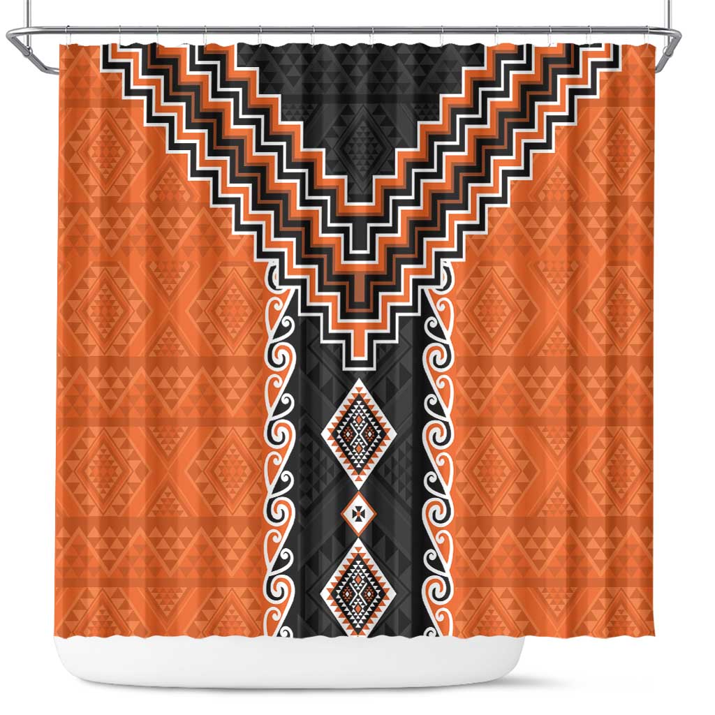 Orange Niho Taniwha Mix Poutama Shower Curtain Unique Taniko Aotearoa LT01 Orange - Polynesian Pride