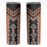 Orange Niho Taniwha Mix Poutama Skinny Tumbler Unique Taniko Aotearoa LT01 Orange - Polynesian Pride