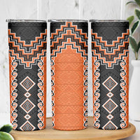 Orange Niho Taniwha Mix Poutama Skinny Tumbler Unique Taniko Aotearoa LT01 - Polynesian Pride