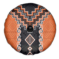 Orange Niho Taniwha Mix Poutama Spare Tire Cover Unique Taniko Aotearoa