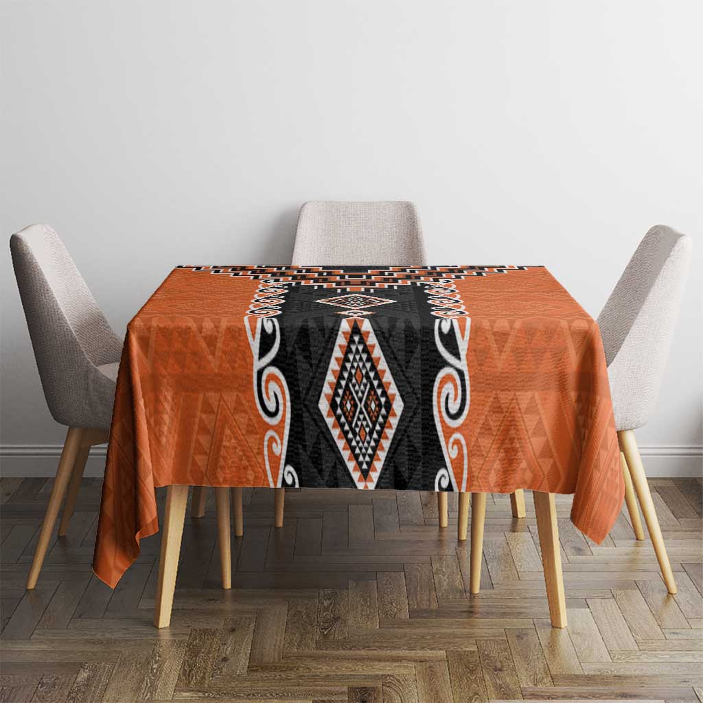 Orange Niho Taniwha Mix Poutama Tablecloth Unique Taniko Aotearoa