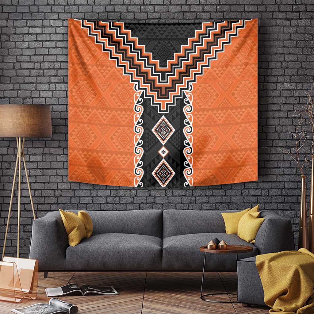 Orange Niho Taniwha Mix Poutama Tapestry Unique Taniko Aotearoa