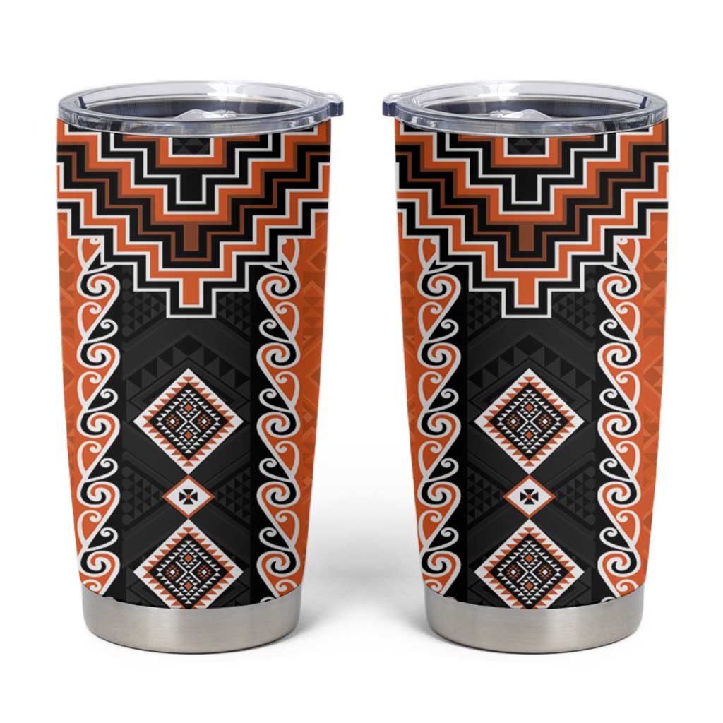 Orange Niho Taniwha Mix Poutama Tumbler Cup Unique Taniko Aotearoa