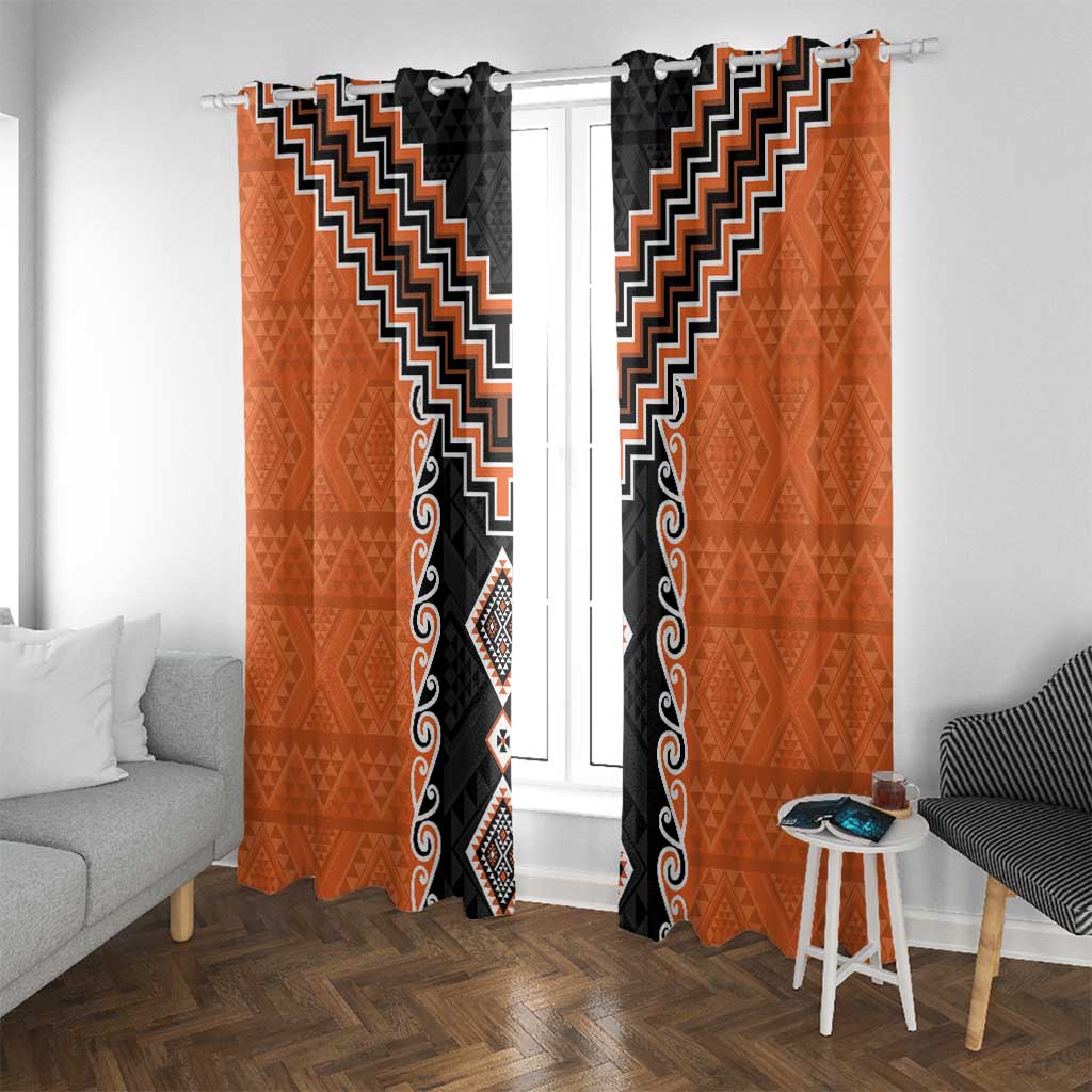 Orange Niho Taniwha Mix Poutama Window Curtain Unique Taniko Aotearoa