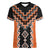 Orange Niho Taniwha Mix Poutama Women V-Neck T-Shirt Unique Taniko Aotearoa