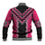 Pink Niho Taniwha Mix Poutama Baseball Jacket Unique Taniko Aotearoa