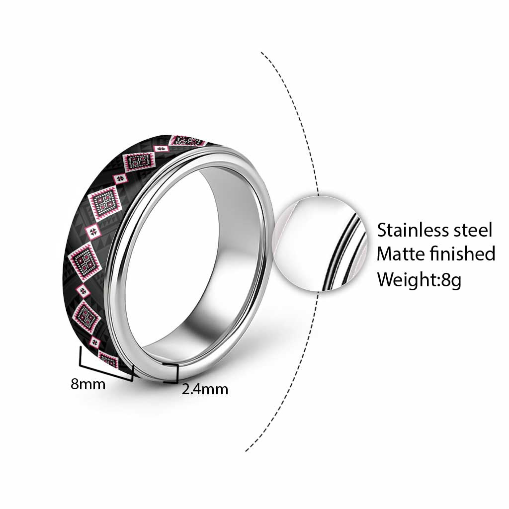 Pink Niho Taniwha Mix Poutama Classic Ring Unique Taniko Aotearoa - Polynesian Pride