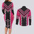 Pink Niho Taniwha Mix Poutama Couples Matching Long Sleeve Bodycon Dress and Long Sleeve Button Shirt Unique Taniko Aotearoa