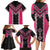 Pink Niho Taniwha Mix Poutama Family Matching Long Sleeve Bodycon Dress and Hawaiian Shirt Unique Taniko Aotearoa