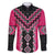 Pink Niho Taniwha Mix Poutama Family Matching Long Sleeve Bodycon Dress and Hawaiian Shirt Unique Taniko Aotearoa