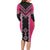 Pink Niho Taniwha Mix Poutama Family Matching Long Sleeve Bodycon Dress and Hawaiian Shirt Unique Taniko Aotearoa