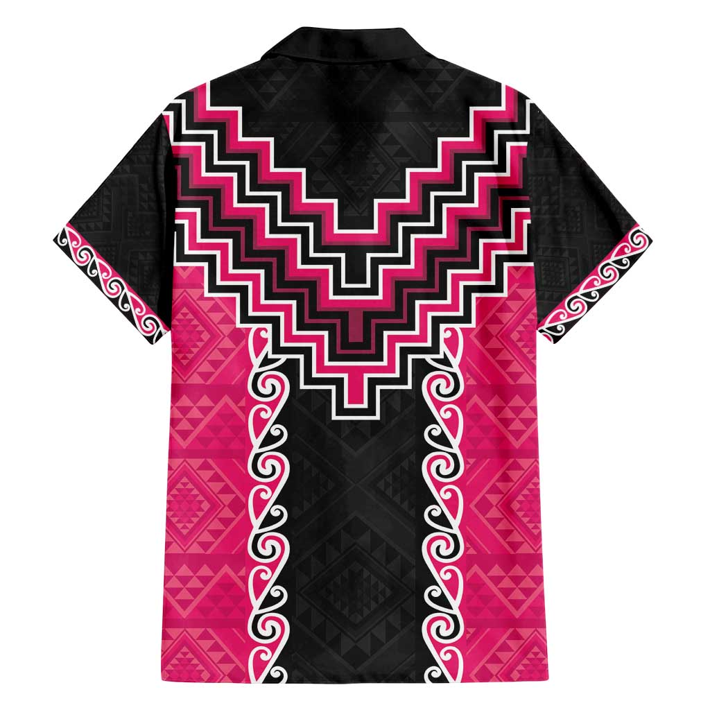Pink Niho Taniwha Mix Poutama Family Matching Off Shoulder Short Dress and Hawaiian Shirt Unique Taniko Aotearoa
