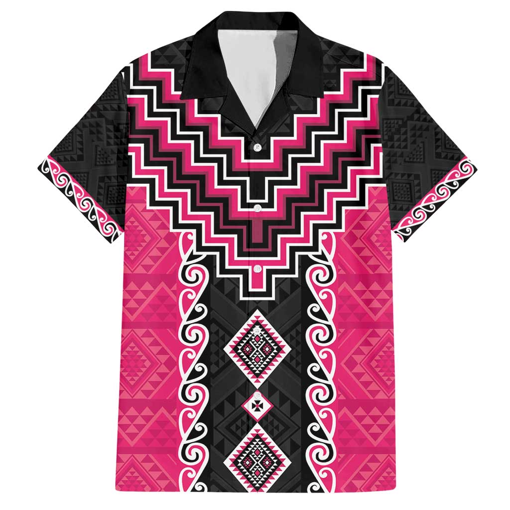 Pink Niho Taniwha Mix Poutama Hawaiian Shirt Unique Taniko Aotearoa