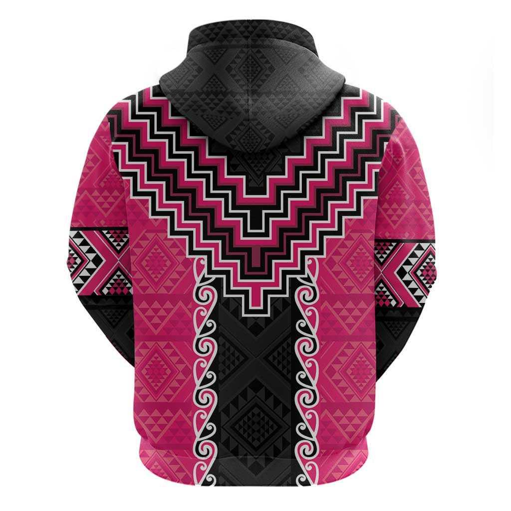 Pink Niho Taniwha Mix Poutama Hoodie Unique Taniko Aotearoa
