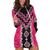 Pink Niho Taniwha Mix Poutama Hoodie Dress Unique Taniko Aotearoa