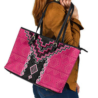 Pink Niho Taniwha Mix Poutama Leather Tote Bag Unique Taniko Aotearoa