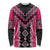 Pink Niho Taniwha Mix Poutama Long Sleeve Shirt Unique Taniko Aotearoa