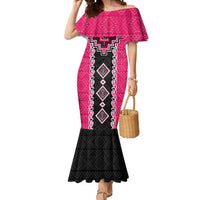 Pink Niho Taniwha Mix Poutama Mermaid Dress Unique Taniko Aotearoa LT01 Women Pink - Polynesian Pride