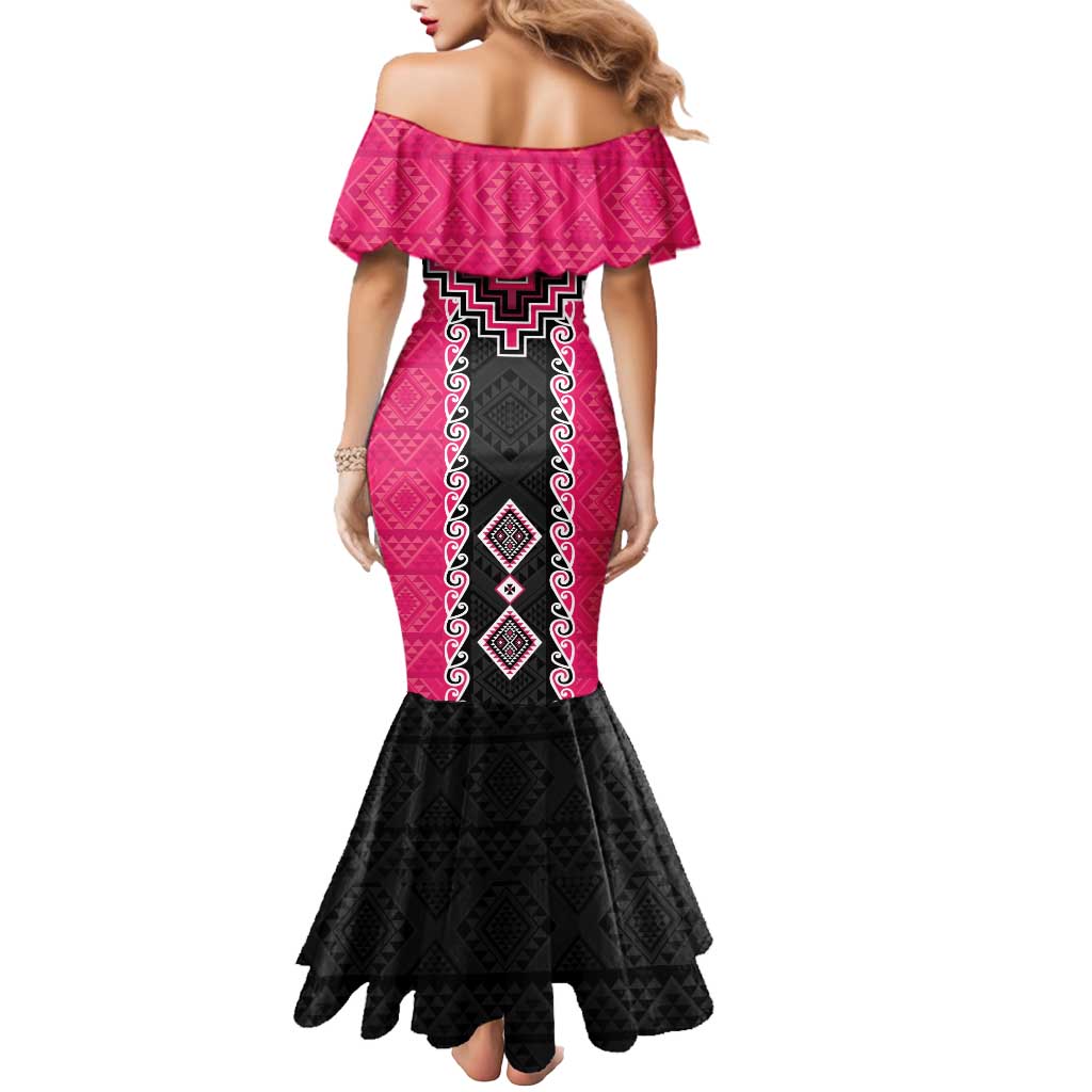 Pink Niho Taniwha Mix Poutama Mermaid Dress Unique Taniko Aotearoa LT01 - Polynesian Pride