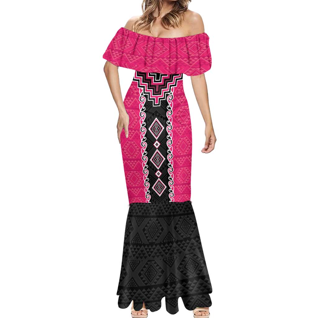 Pink Niho Taniwha Mix Poutama Mermaid Dress Unique Taniko Aotearoa LT01 - Polynesian Pride