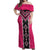 Pink Niho Taniwha Mix Poutama Off Shoulder Maxi Dress Unique Taniko Aotearoa