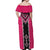 Pink Niho Taniwha Mix Poutama Off Shoulder Maxi Dress Unique Taniko Aotearoa