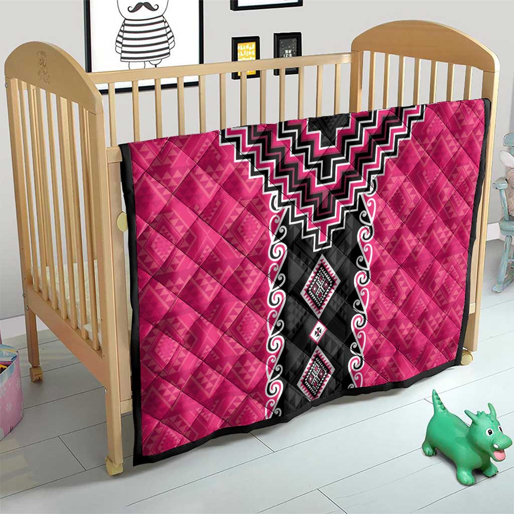 Pink Niho Taniwha Mix Poutama Quilt Unique Taniko Aotearoa
